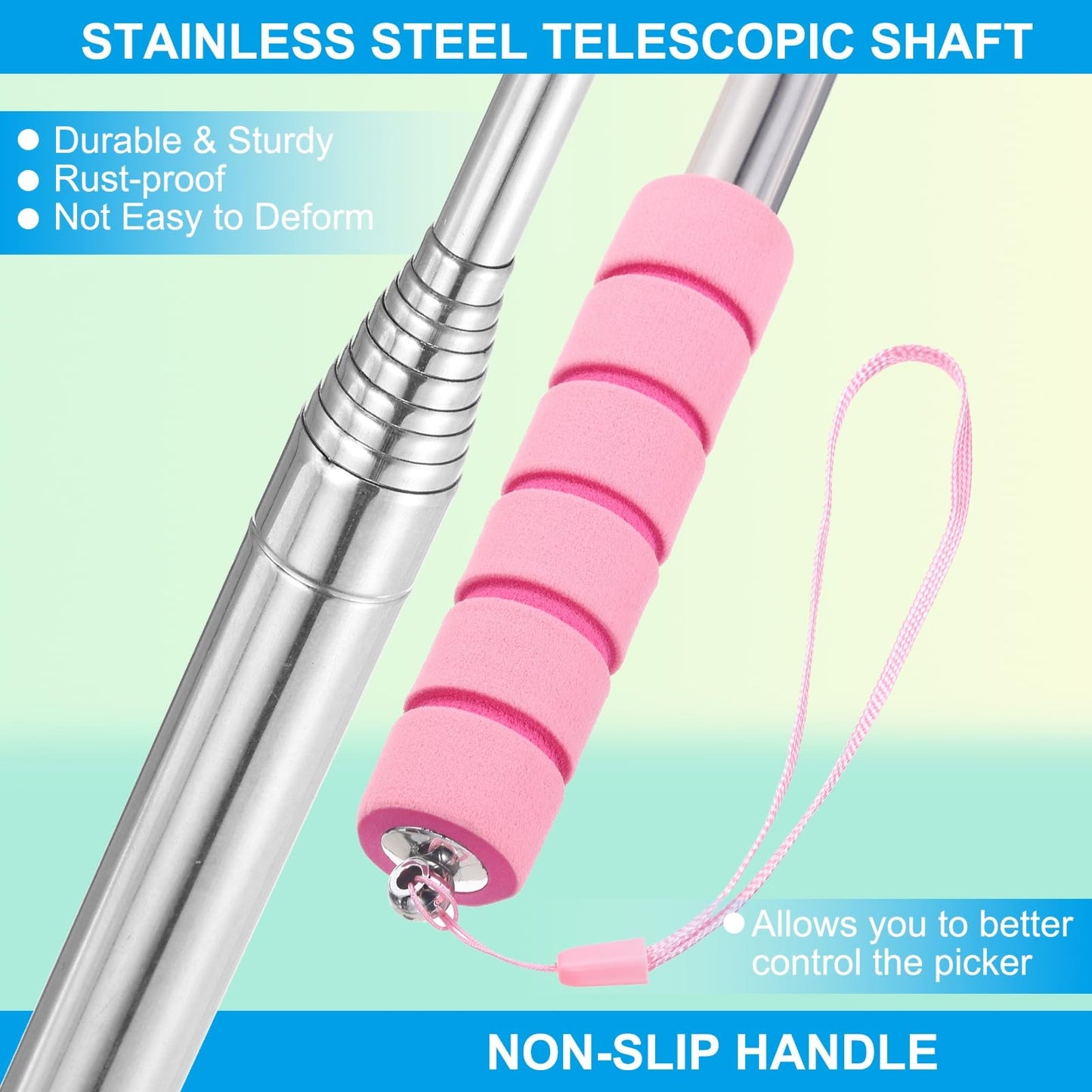 PATIKIL Golf Ball Retriever Telescopic, 9 Ft Stainless Steel Head Ball Grabber with Lanyard for Water Golf Ball Picker Tool Golf Accessories, Pink