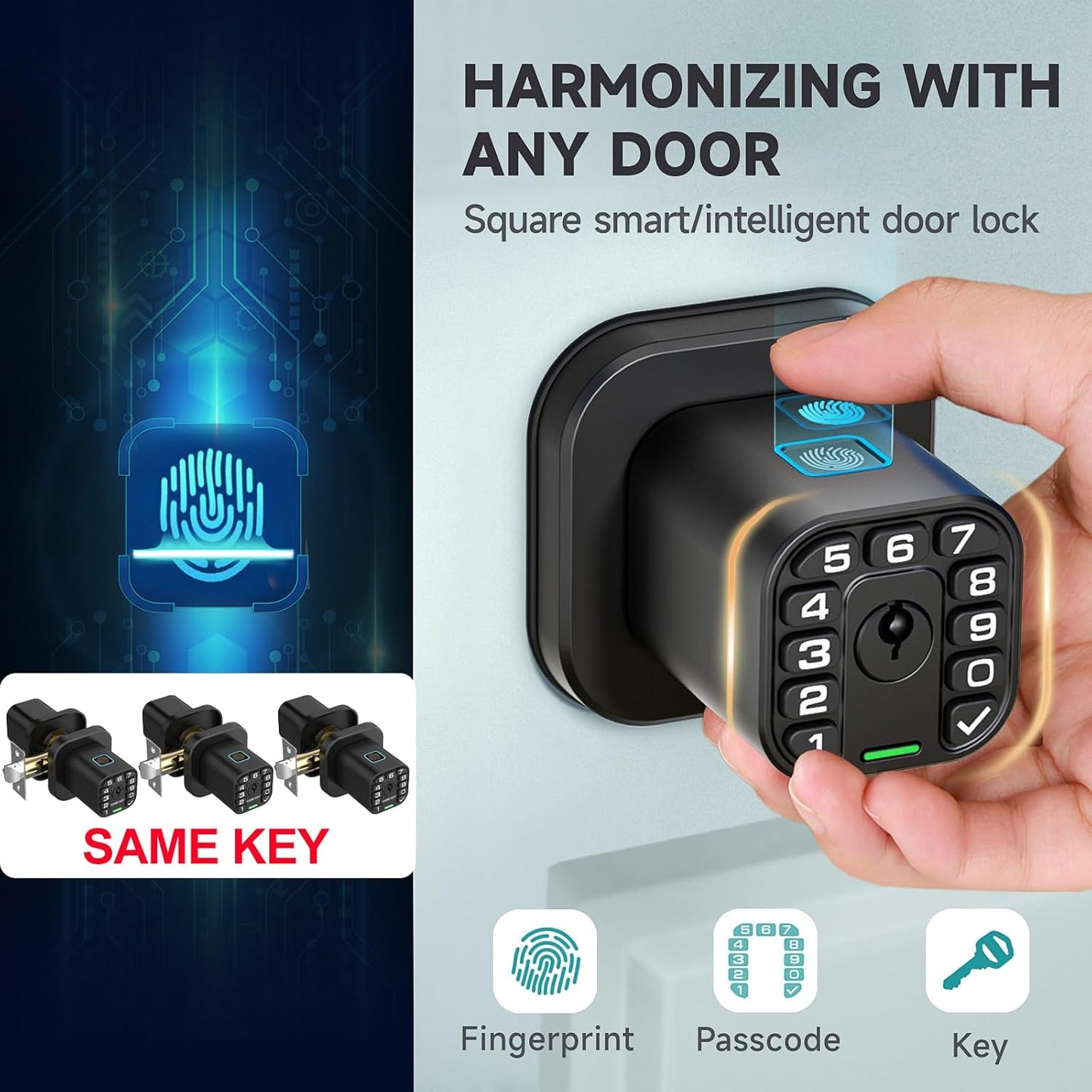 Smart Biometric Fingerprint Door Lock with Keypad - Keyless Entry, Waterproof, Auto Lock - Matte Black