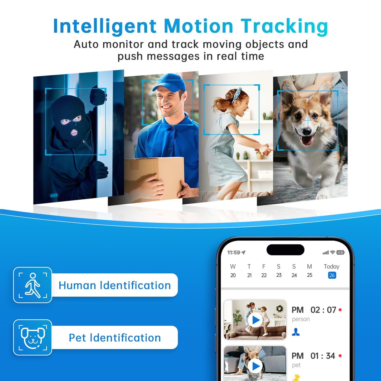 GBIUT Pan/Tilt Indoor Security Camera, 5G&2.4G WiFi Indoor Cameras Wireless for Home Security, Baby/Pet/Dog/Cat Camera with Phone App, Motion Sensor & Night Vision, 2-Way Audio, TF/Cloud Storage