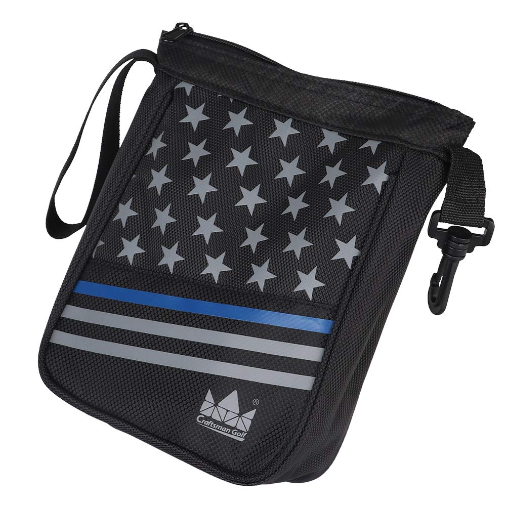 Craftsman Golf Star Stripes Black Waterproof Golf Balls Accessory Bag w/Hook and Wristlet Zipper Closure