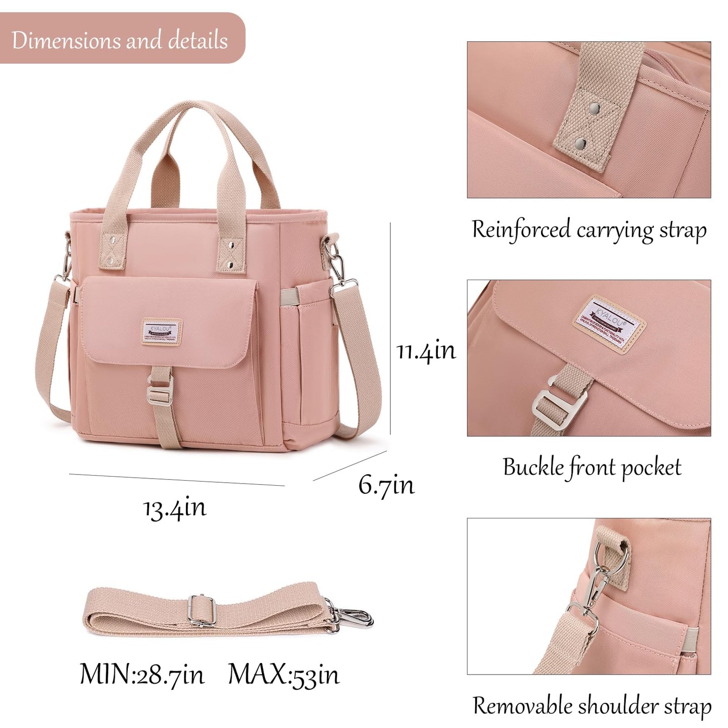 KYALOU Medium Tote Purse Bag for Women, Nurse Bag for Work, Teacher Tote Bag, Waterproof Nylon Shoulder Crossbody Handbag for Travel Gym Beach Schoool - Pink