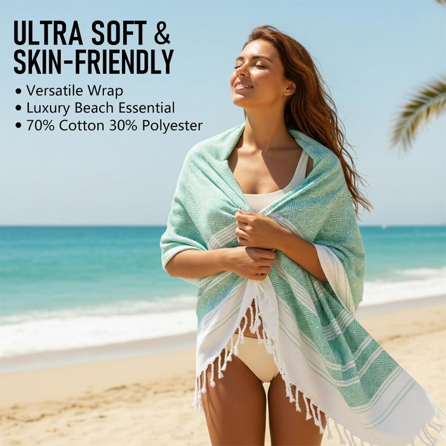 Skiennix Oversized XL Cotton Turkish Beach Towels - Lightweight, Quick-Dry, Sand-Free | 4-Pack Travel Set