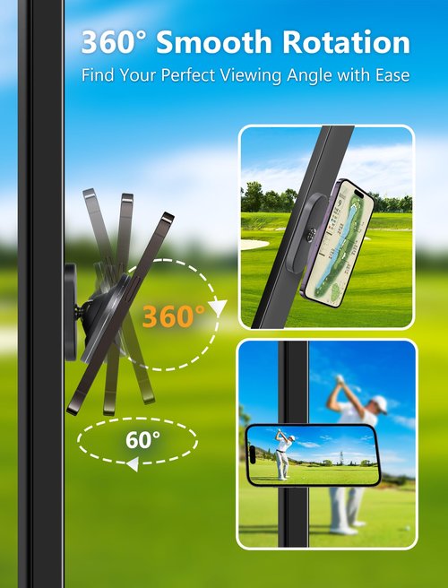 Aluminum Alloy Magnetic Golf Cart Phone Holder with N52 Magnets, Golf Accessories Compatible with MagSafe iPhone 17 Pro Max Plus 16 15 14 13 12 Mini Fits EZGO Yamaha Club Car Icon, Coolest Golf Gift