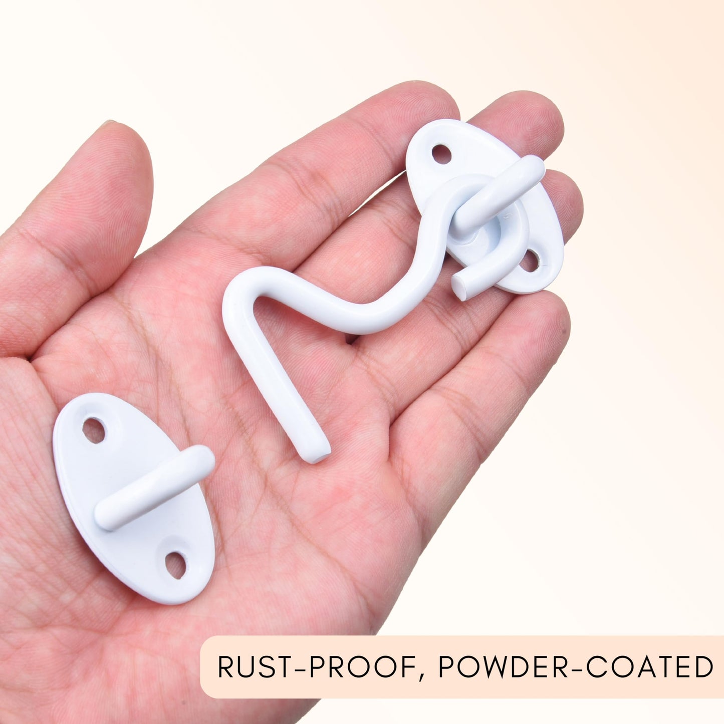 Eco-Fused 3-inch Heavy Duty Hook and Eye Latch - 2X Barn Door Lock (White), 8X Mounting Screws - Powder Coated Stainless Steel Hooks for Door, Windows, Sheds, Fences, Gates, Closets, Cabinets