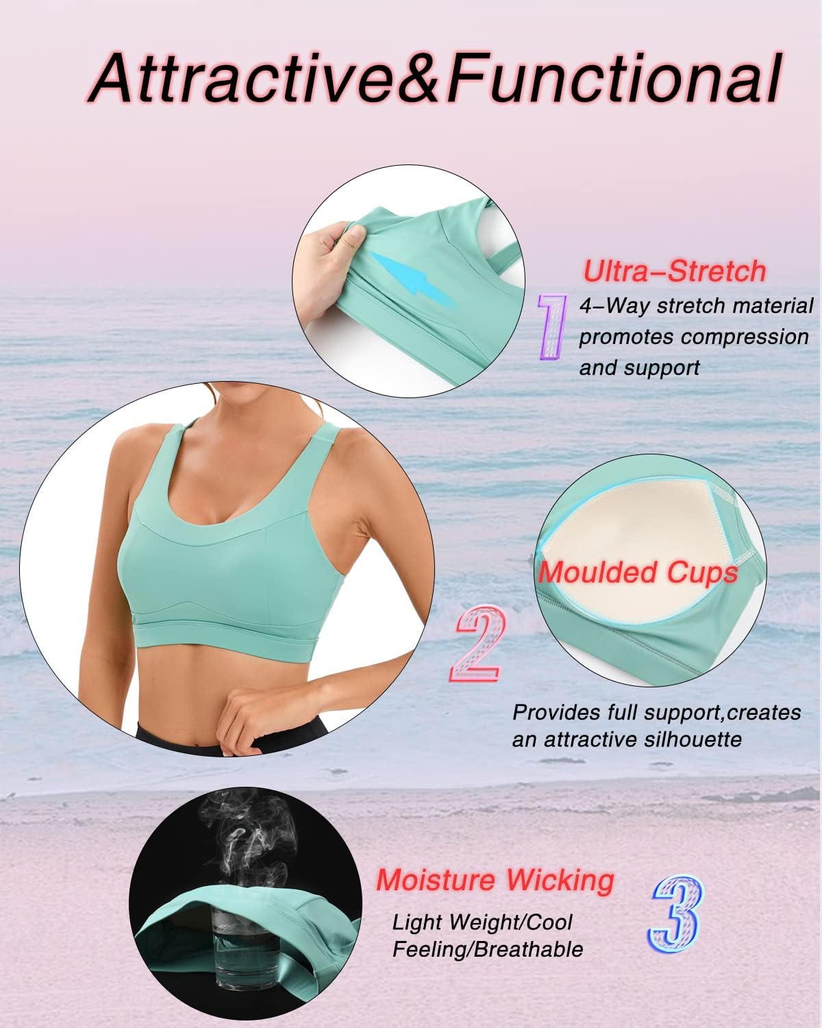 RUNNING GIRL High Impact Sports Bra - Racerback Workout Crop Tank Top for Ultimate Support