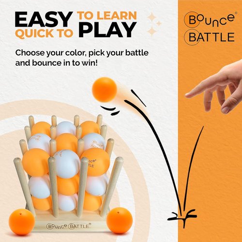 Bounce Battle Wood Edition - Fast-Paced Skill & Strategy Game for Kids | Includes 27 Balls & Wooden Cube