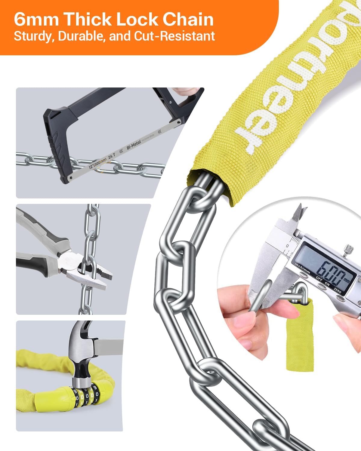 Sportneer Bike Lock - High Security 5-Digit Combination Chain Lock | Keyless & Heavy Duty - 3.2/3.6/4ft, 4/6mm Thick