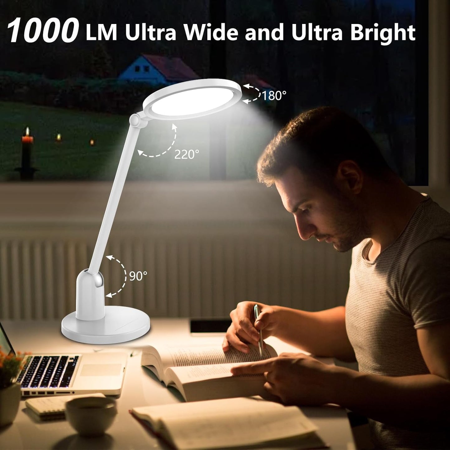 Ultra Bright Dimmable Desk Lamp for Home Office - 1000LM Eye-Caring Light with Timer & Adjustable 3000K-6000K