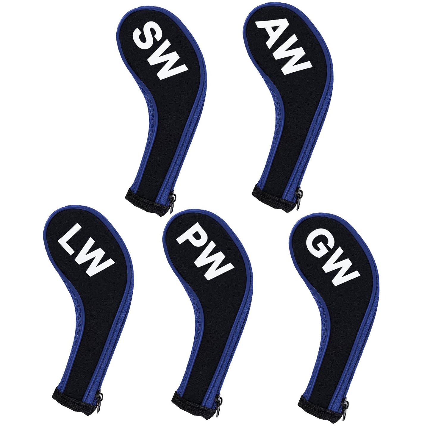 Andux 5Pack Golf Wedge Irons Club Head Covers NO. on Both Sides Long Neck with Zipper MT/S18 （Black/Blue）