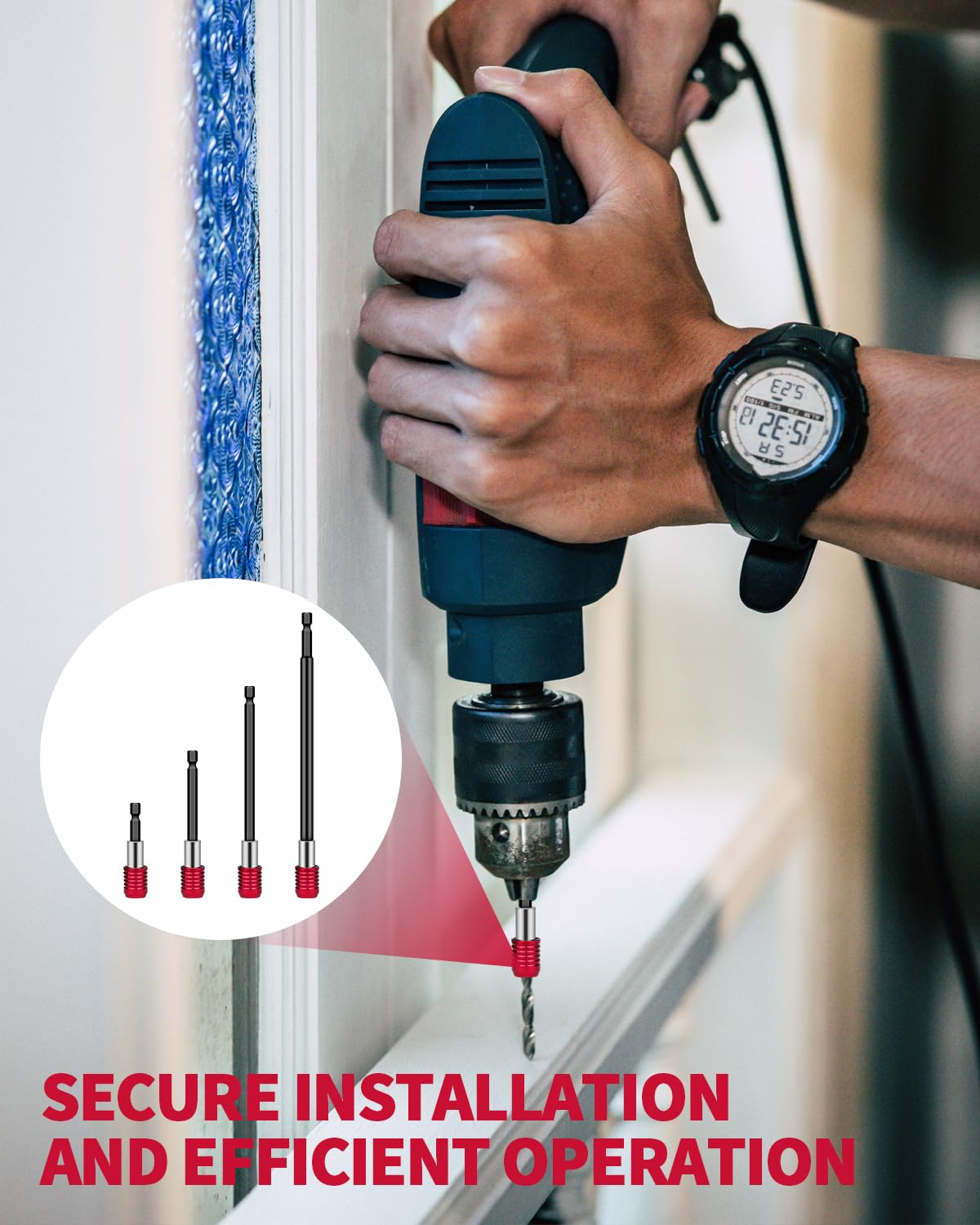 4 PCS Drill Bit Extension, 1/4" Hex Magnetic Drill Extension Bit Holder, Drill Extension for Impact Driver, 2", 4", 6", 12" Length, Durable Cr-V Steel, Perfect for Screws, Nuts and Drill Sockets