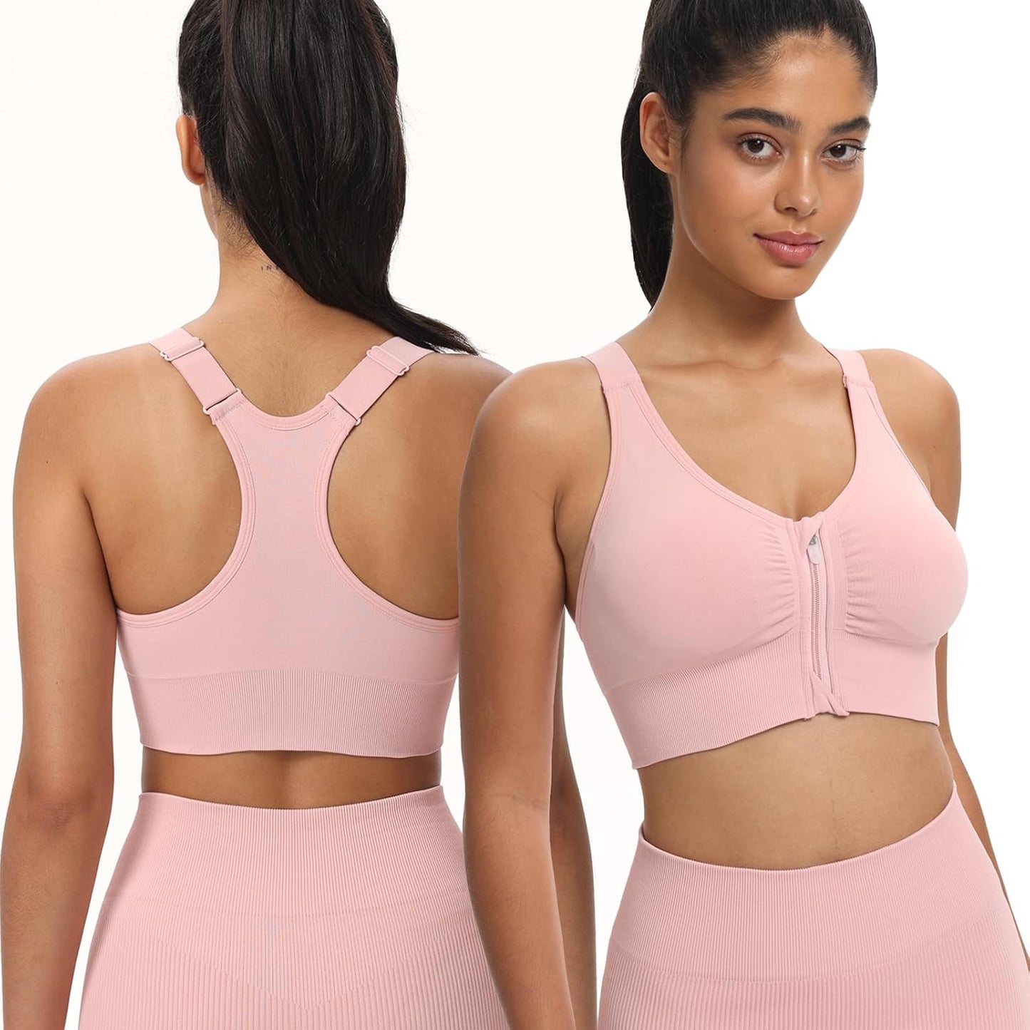 Skiennix Zip Front Sports Bra - Adjustable Racerback Design for Medium Support | Padded & Seamless Yoga Bra