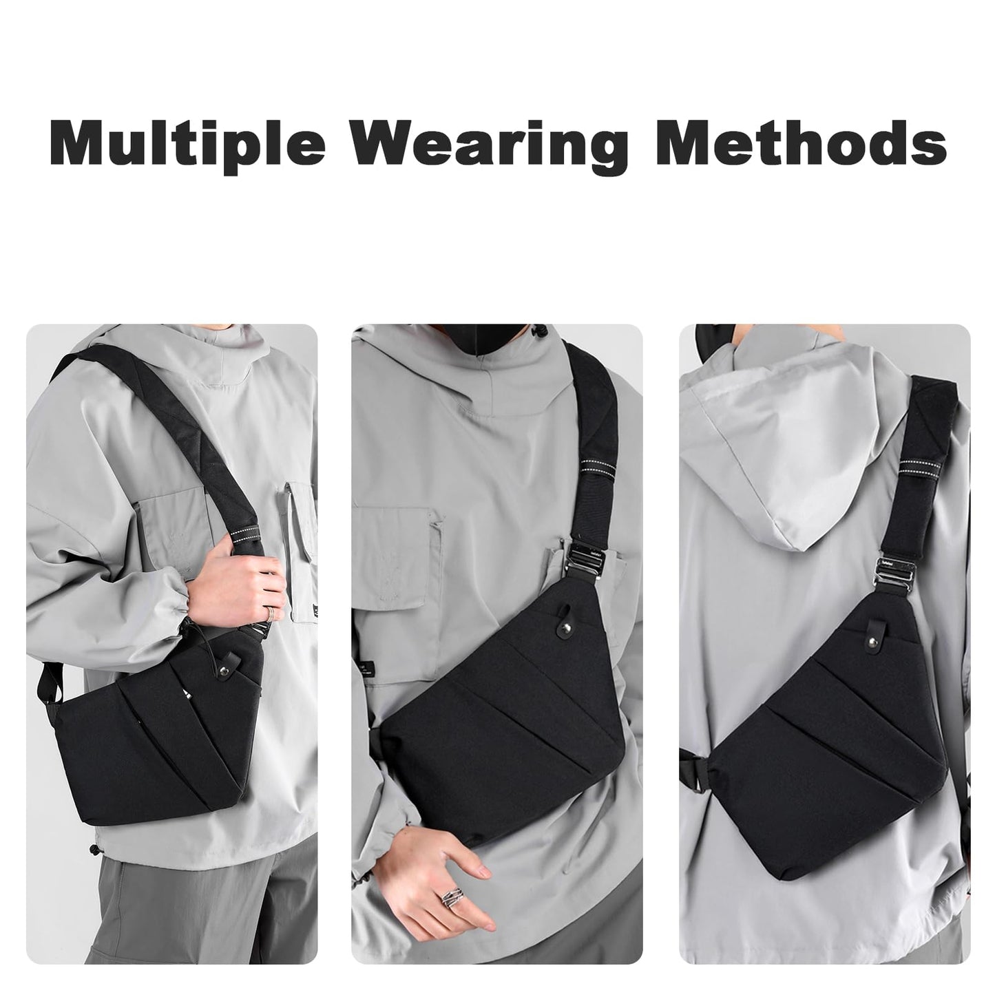 Anti Theft Travel Bag, One Shoulder Large Capacity Cross-body Bag Chest Fashion Lightweight Sling Bags for Travel Sports (Left Shoulder, Black)