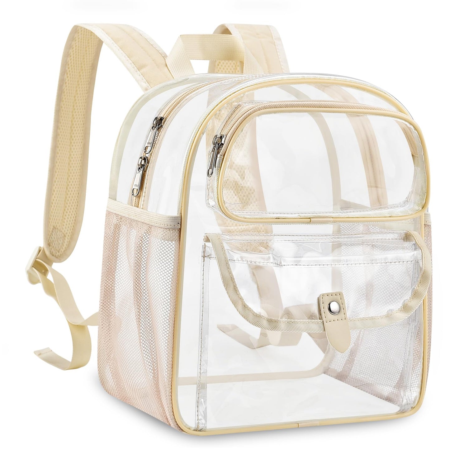 SPODEARS Sports Fan Small Clear Backpack for Stadium, Concert, Festival & More - Multi-Pocket Design, Reinforced & Wider Shoulder Straps, Beige