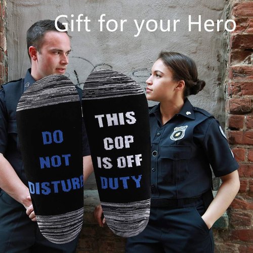 LEVLO Police Officer Gift Socks - Do Not Disturb This Cop Is Off Duty | 2 Pairs for Men