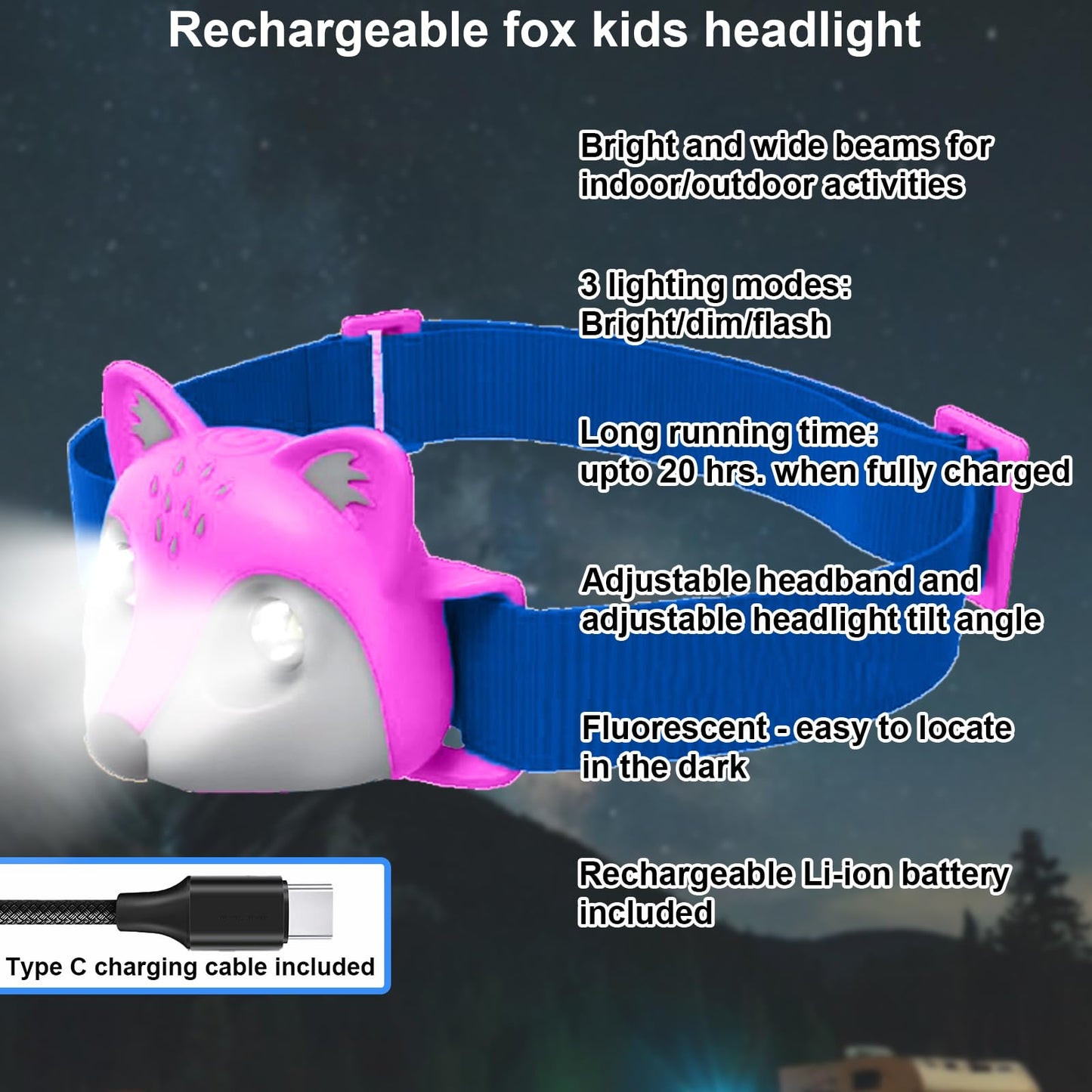 Kids Camping Essentials – LED Kids Lantern and Rechargeable Kids Headlamp Set | Multiple Purposes Kids Nightlight/Flashlight Toys –Holiday, Halloween N Birthday Gifts for Toddlers and Kids (Pink)