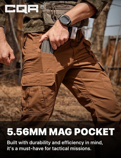 CQR Men's Tactical Pants - Lightweight Water Resistant Ripstop Cargo Pants for Outdoor Work & Hiking