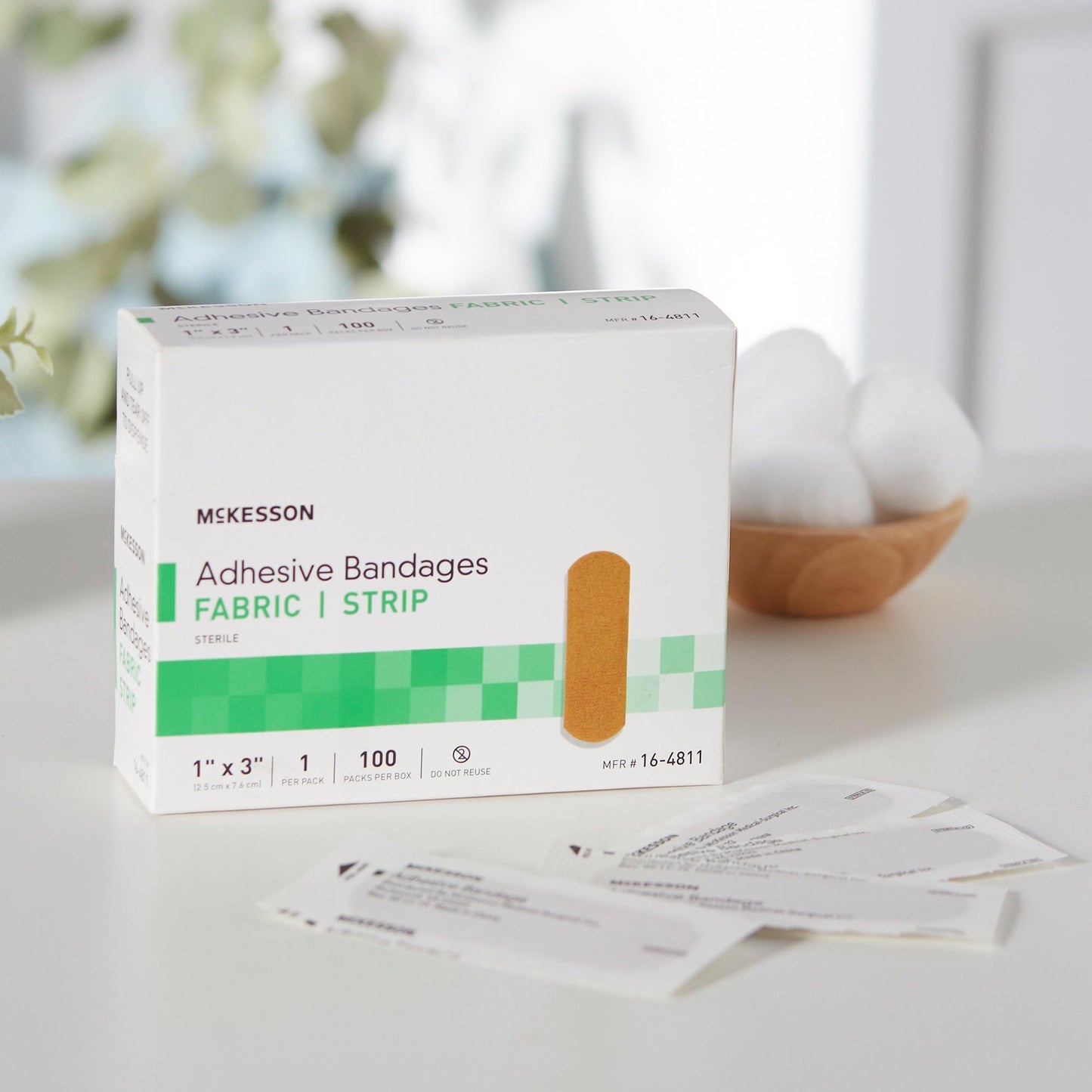 McKesson Adhesive Bandages, Sterile, Fabric Strip, 1 in x 3 in, 100 Count, 3 Packs, 300 Total