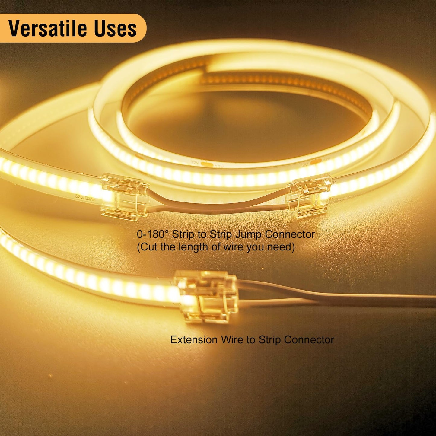 Hosyl Solderless COB LED Strip Light Connectors 20PCS+16.4ft 20AWG Extension Wire, 8mm 2-Pin DIY COB LED Strip to Wire Connectors Kit for Under Cabinet, Bedroom, Garage Lighting and DIY Projects