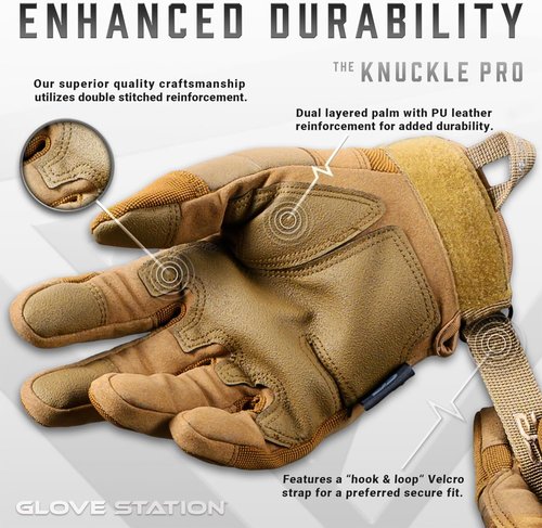 Glove Station Tactical Gloves - Touchscreen Utility Gear with Hard Knuckle Protection | Tan, Large Size for Motorcycle, Airsoft, and Outdoor Work