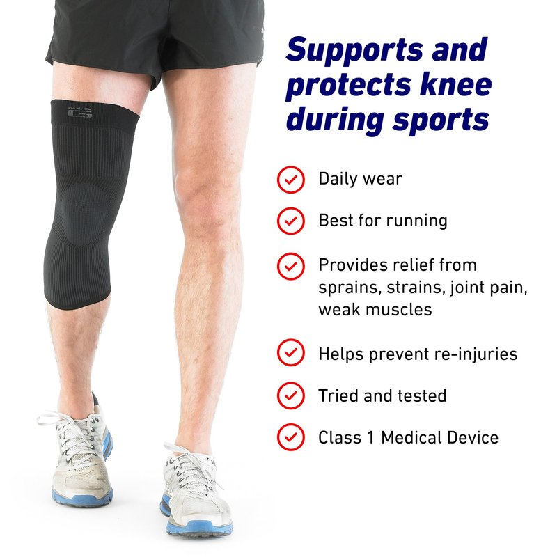 Neo-G Knee Sleeve for Daily wearing, Good for Sprains, Strains, Weak Muscles - Knee Sleeves for Men and Women – Fits for sports Running, Hiking, Yoga, Basketball - Airflow - Large - Black