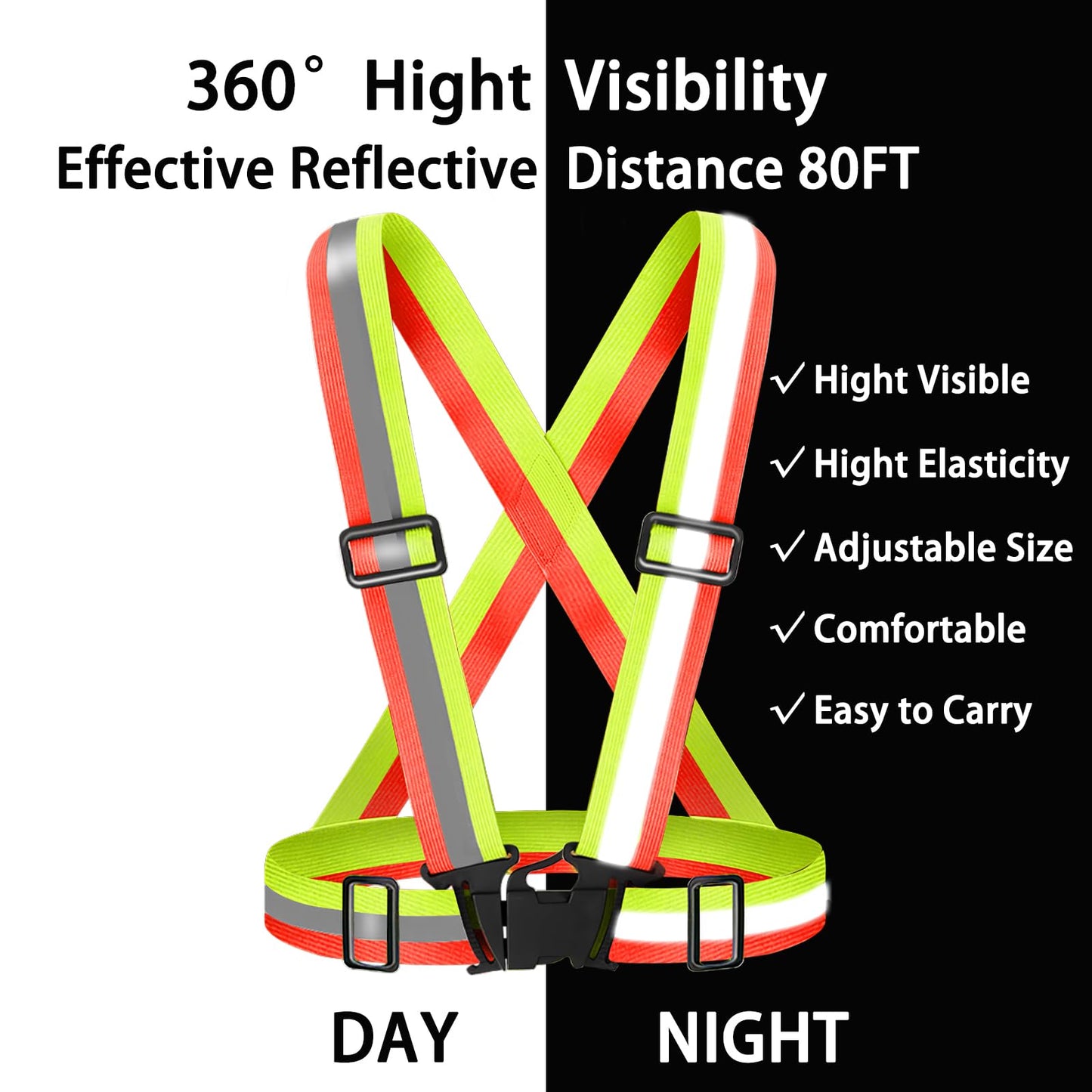 Fepdiu Running Reflective Vest for Women Walking at Night,2Pack Jogging Safety Vest with 360° Visibility Reflector Strap(2 Pack Black)