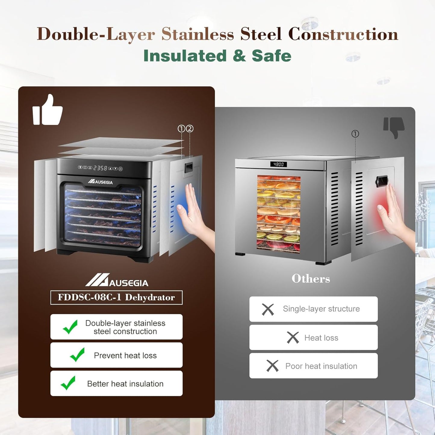 Skiennix Commercial Food Dehydrator - 800W Stainless Steel Dryer for Meat, Fruits & Veggies | 9 ft² Capacity