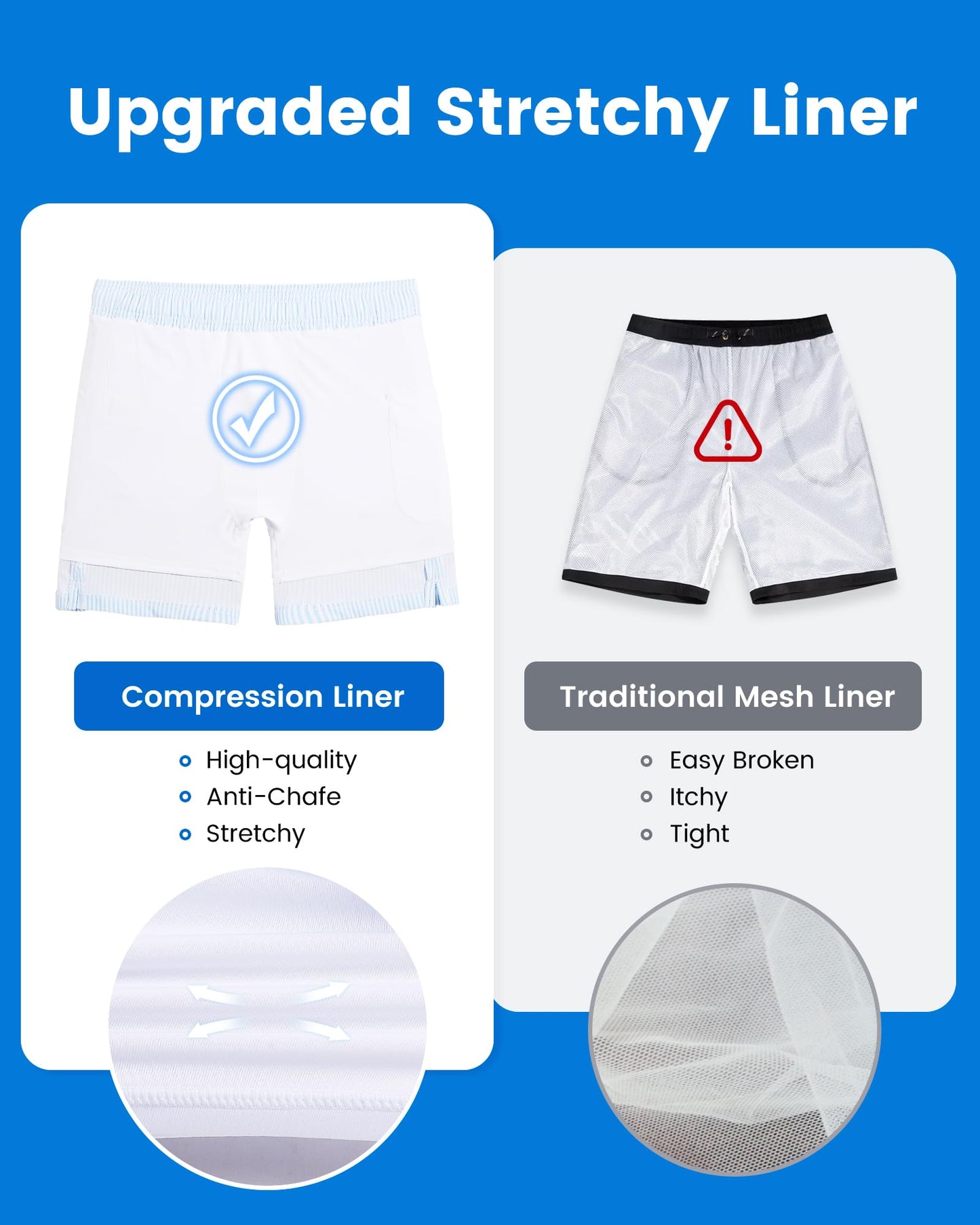 maamgic 2 in 1 Mens Swim Trunks 7 Inch Swim Shorts Swim Suits Board Shorts Blue Stripe-White X-Large