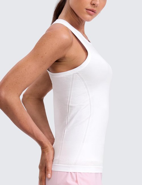 CRZ YOGA Seamless Workout Tank Tops for Women - Hip-Length Athletic Sleeveless Racerback Shirts