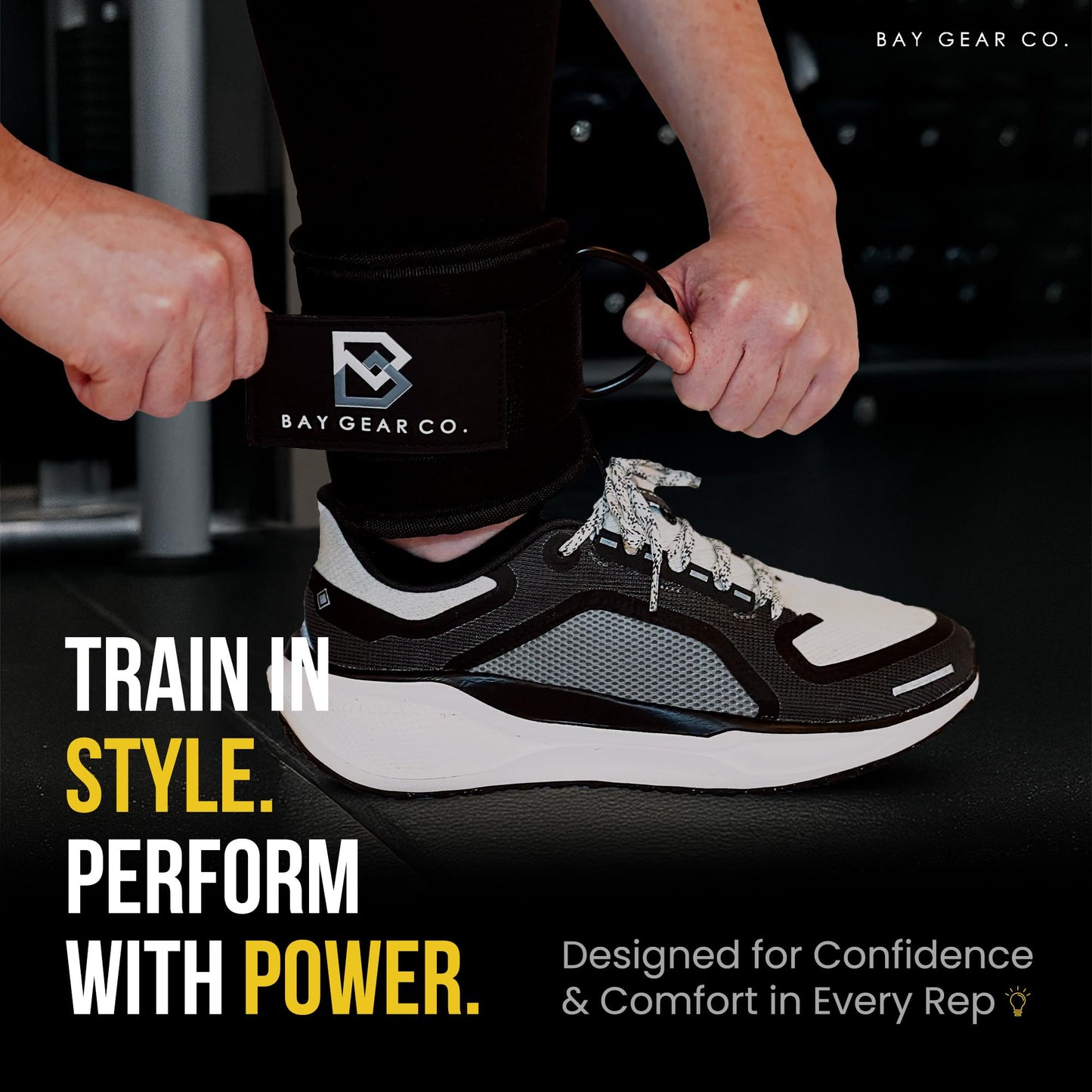 Bay Gear Co. Ankle Straps – Strong Hook and Loop System & Neoprene Padded for Cable Machine Glute Workouts, Slick Black Stainless Steel D Ring, Adjustable Fit for Men & Women, Galaxy, Pair