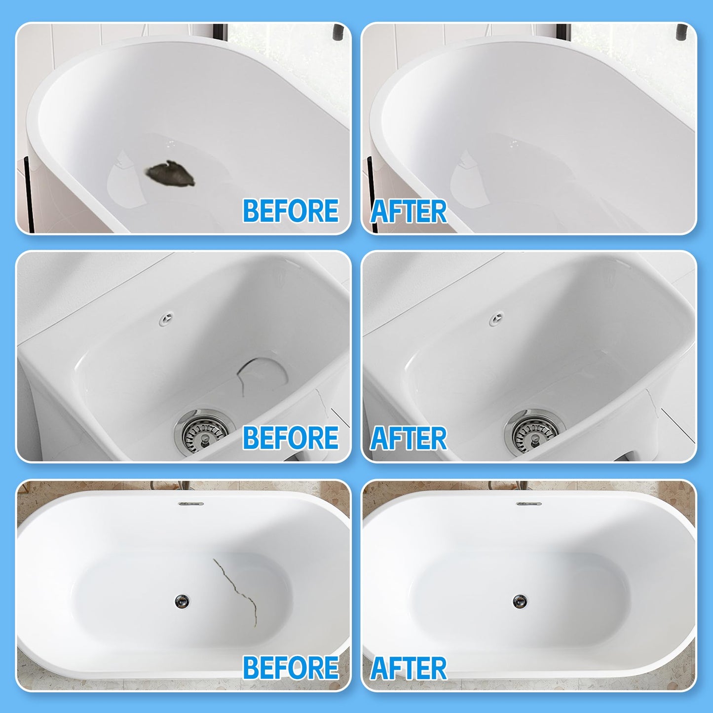 Porcelain Repair Kit White, Fiberglass Tub Repair Kit for Acrylic, Ceramics, Enamel, Tile, Repairs Chips, Cracks, Scratches, Holes on Tub, Tile, Bathtub, Toilet, Sink, Shower Tray