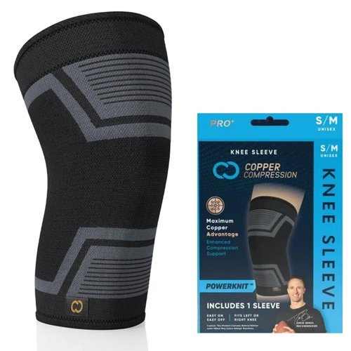 Copper Compression PowerKnit Knee Sleeve- Copper Stabilizer Support Brace for Meniscus Tear, ACL, MCL, Arthritis, Joint Pain Relief, Running, Sports, Hiking- Men & Women- Fits Right/Left - L/XL