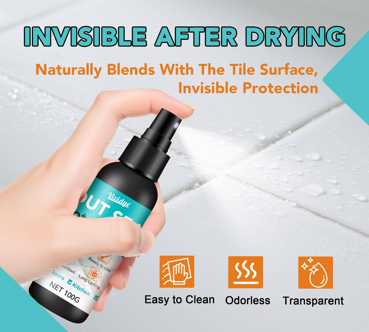 Grout Sealer, 7oz/200g Waterproof Grout Sealant Spray with Squeeze Tip, 100% Safe Grouts Repair Kit for Shower, Bathroom, Floors, Clear Tile Sealer Protector for Ceramic, Marble, Granite & Stone﻿