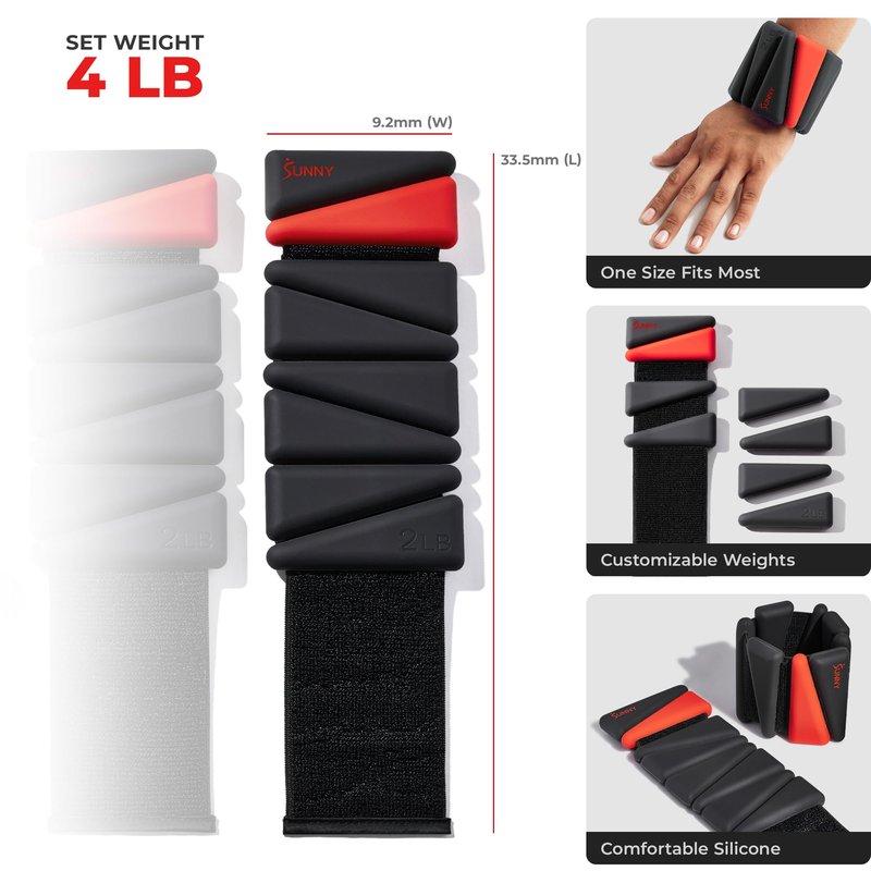 Sunny Health & Fitness Ankle Weights for Women & Men – Adjustable Wrist, Arm & Leg Weights in 1-2 lb Pairs | Ideal for Walking, Pilates, Yoga, Cardio & Strength Training