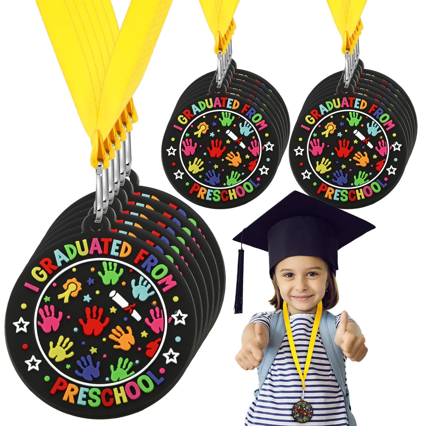 Blueweenly 48 Pcs Graduation Medal for Kids Award Medals with Neck Ribbon Graduation Gifts Bulk for Students Party Favors Supplies - 2 Inch(Preschool)