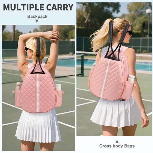 SUIKIHUM Convertible Tennis Sling Bag Crossbody Backpack Waterproof Reversible Tennis Racket Bags for Women Men (Pink)