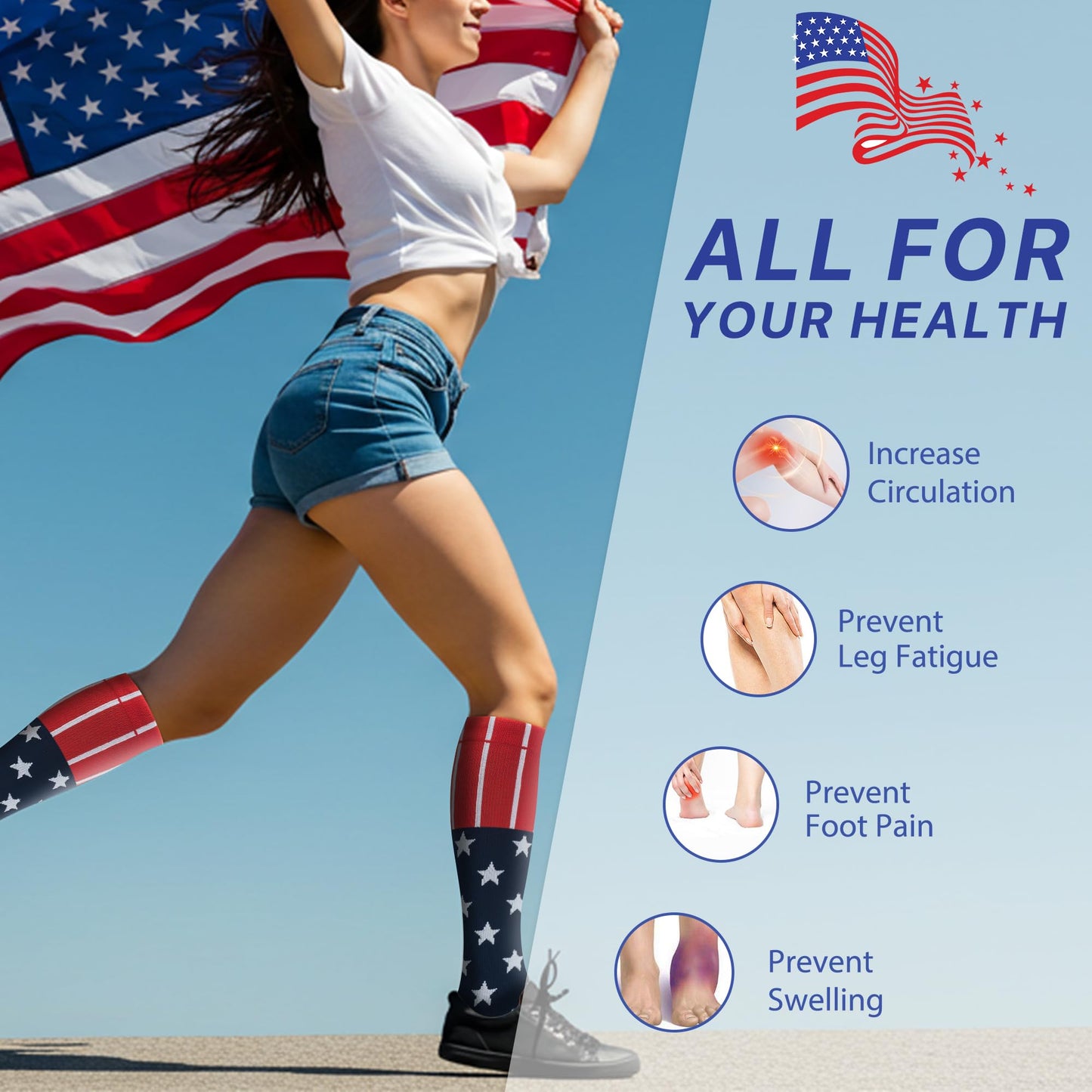 Hello Momoya Compression Socks for Women Men Circulation Knee High 8 Pairs for Nurses, Running, Travel, Athletic(L/XL,Multicolor59)