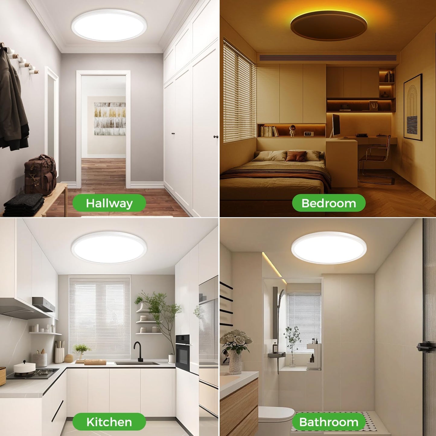 zemty 12 Inch LED Ceiling Light with Night Light 1800K, 3000K/4000K/6500K Dimmable Light Fixtures with Remote Control,24W 2400lm Flush Mount Ceiling Lamp for Bedroom LivingRoom Bathroom Kitchen-White