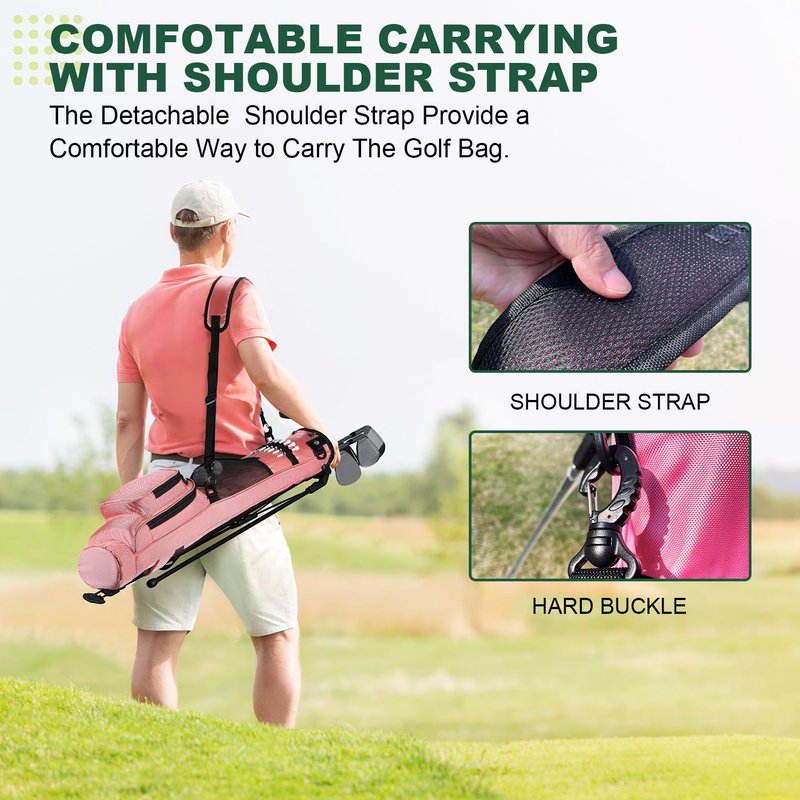 MAZEL Lightweight Golf Bag for Men – Easy to Carry Golf Clubs Bag with Shoulder Strap,Pitch n Putt Golf Stand Bag for Driving Range,Par 3 and Executive Courses - Fit Up to 8 Clubs (Pink)