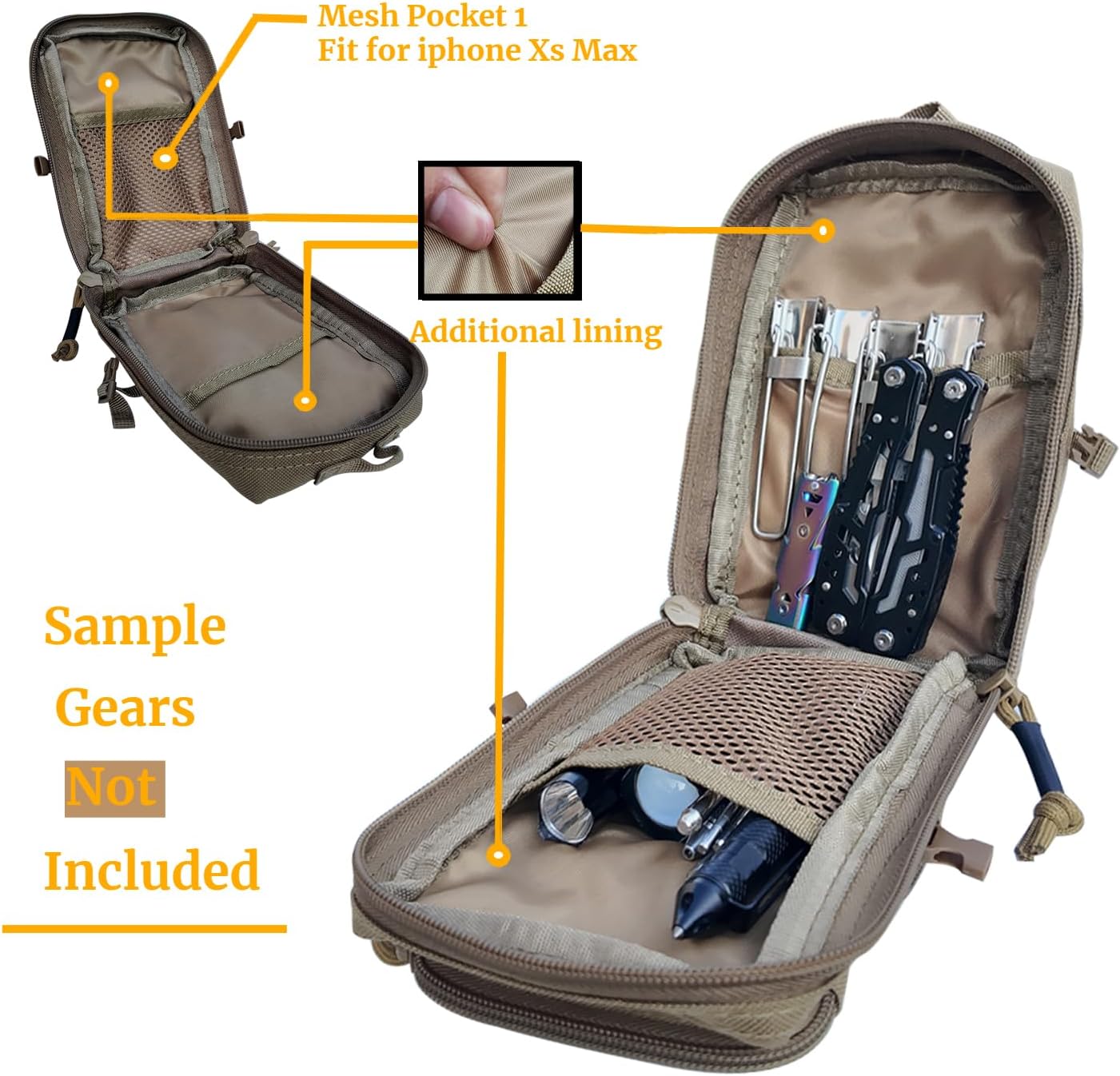 Skiennix Tactical Molle Utility Pouches - 2 Pack Mini EDC Belt Pouches with US Flag Patch