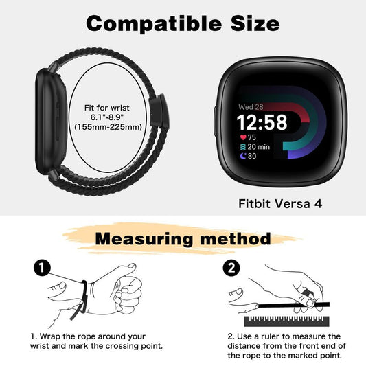 MokaZii Magnetic Braided Compatible with Fitbit Versa 4/3/Sense 2 /Sense for Men Women, Nylon adjustable Breathable Replacement Stretchy Elastic Sport Strap for Fitbit Versa 4/3/sense - White Rainbow