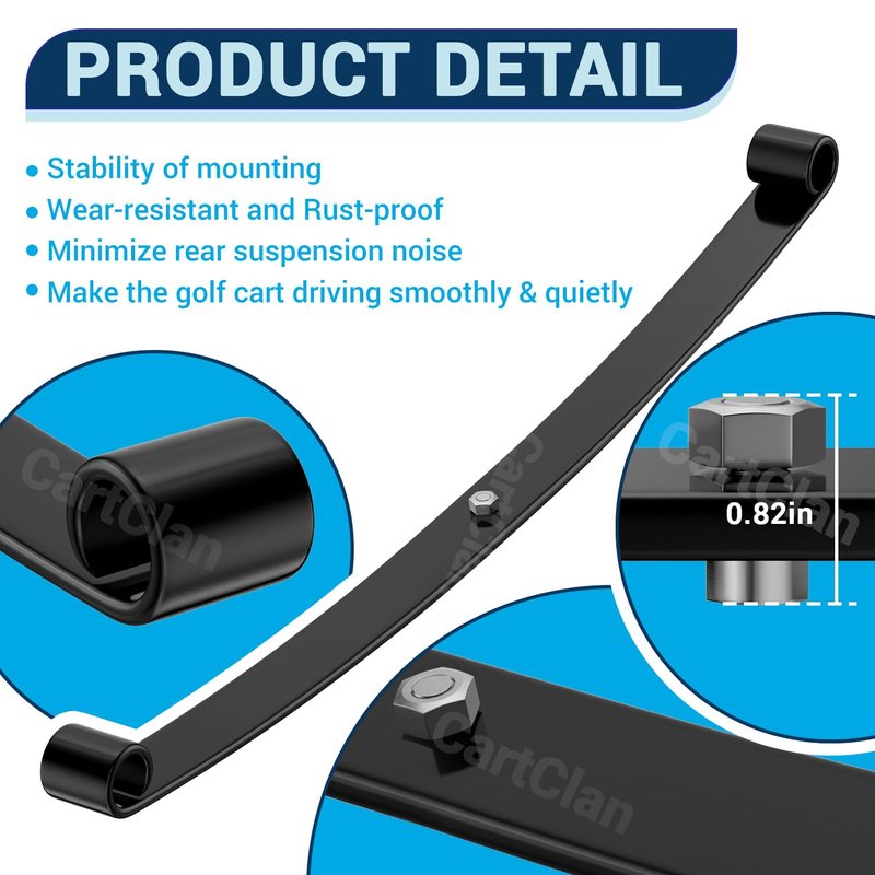 CartClan Golf Cart Rear Leaf Spring Kit, Club Car DS Standard Rear Leaf Spring with Bushings Kit 2Pcs, Suitable for 1981-2016 Club Car DS Golf Cart, OEM#: 1010974, 1015583,1012180