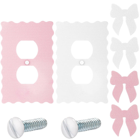 Relaxweex 2 Pcs Pink and white Duplex Outlet Covers Wall Plate Room Decor Metal Pink and White Cute Decorative Outlet Cover for Bedroom Home Decor(Bow)