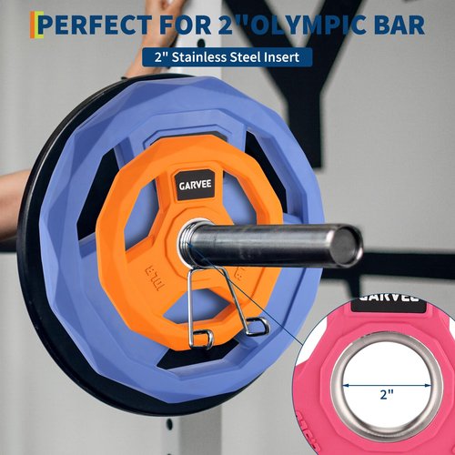 GarveeLife 2-Inch Rubber Coated Weight Plates Set - 2.5-45 Lbs Color Coded Bumper Plates for Home Gym, Weightlifting, Barbell Training - Cast Iron Plates Set