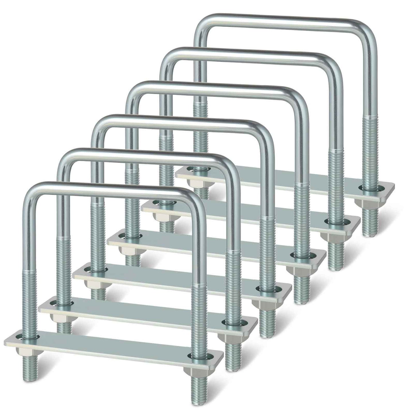 ZORUNNA Square U Bolts 4 inch Wide, 3/8" D x 4" W x 5" L Galvanized U-Bolts for Boat Trailer Tube, Rectangular Wood and Metal Objects (6 PCS)