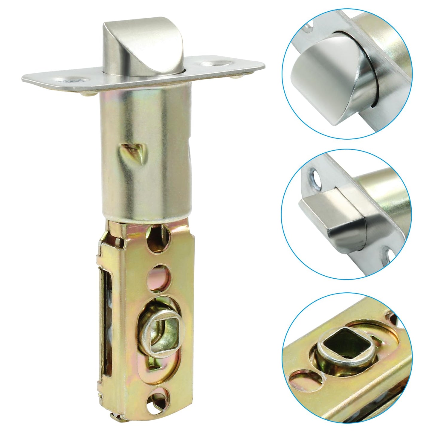 Cionyce Tubular Mortice Latch, Passage Door Latch, Adjustable Square Latch Size 60/70mm, Replacement Entry Latch for Lever Door Handles, Internal Door Handles