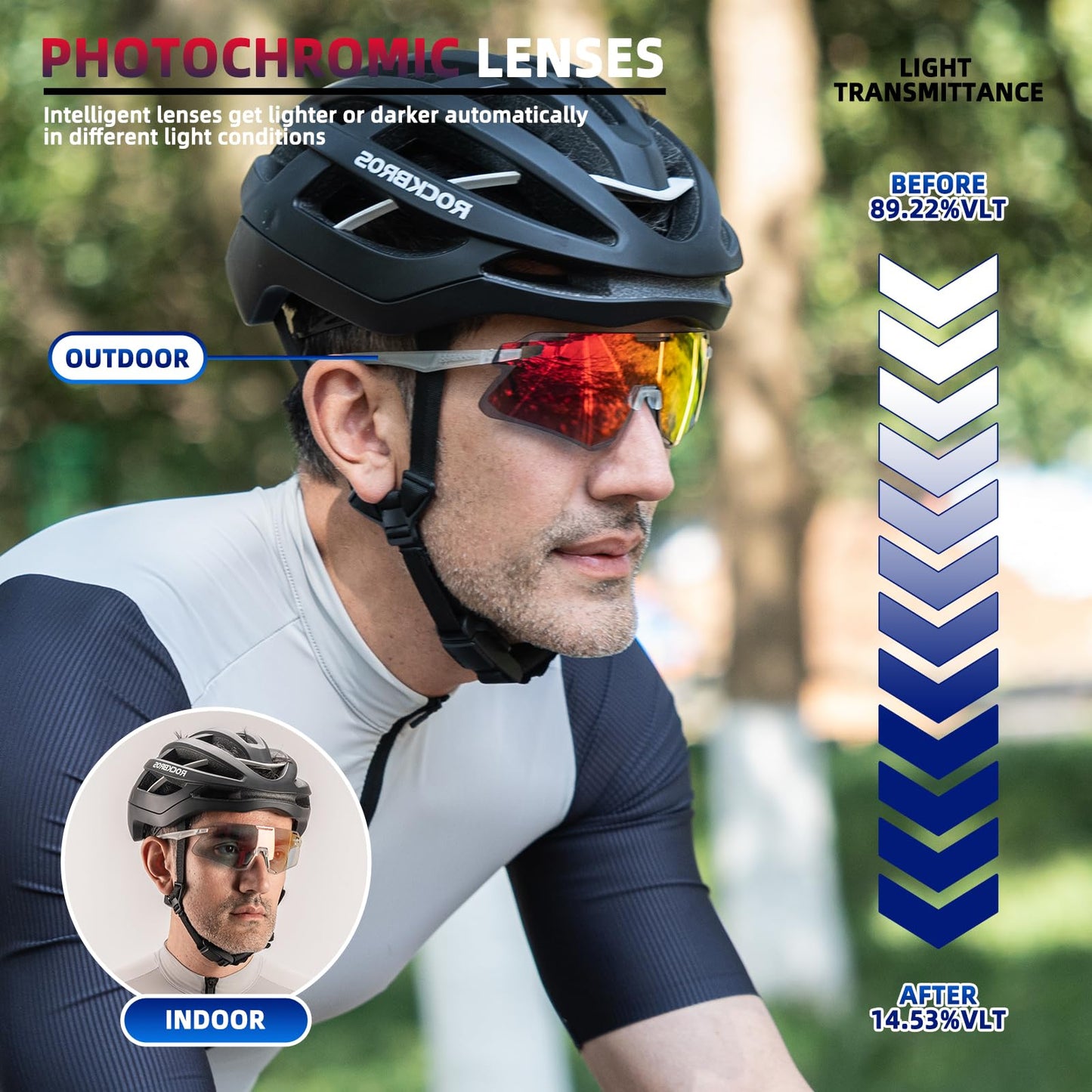 ROCKBROS Cycling Glasses Bike Photochromic Sunglasses for Men TR90 MTB Biking Sunglasses