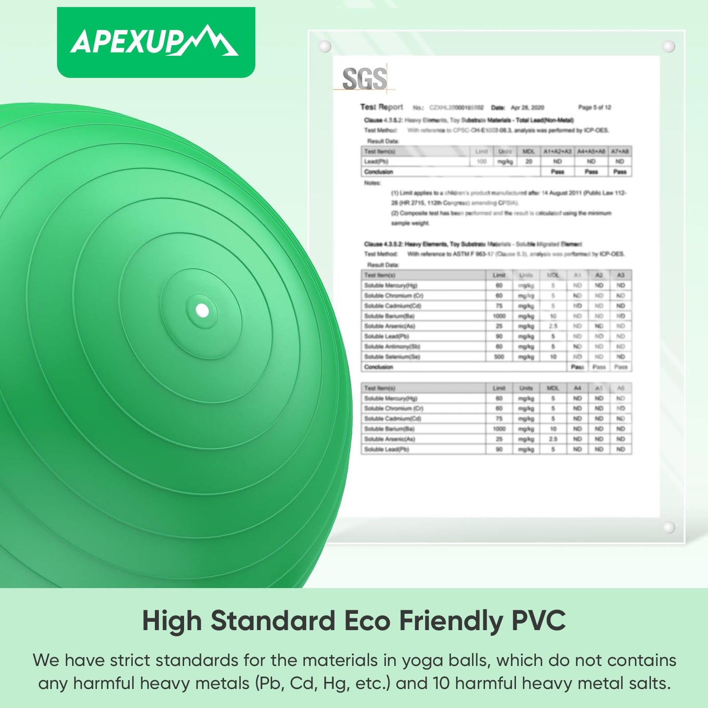 APEXUP Yoga Ball, 660 lbs Anti-Burst Exercise Ball with Pump, 5 Sizes (XL (27"~30") 75cm, Dark Green)