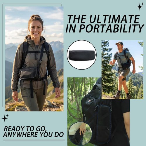 ABUUL Portable Collapsible Stool - Folding Chair with Storage Pouch, Convertible Satchel for Hands-Free Carry & Supports 265Lbs, Ultralight for Hiking, Fishing, Camping, Festivals (Black)