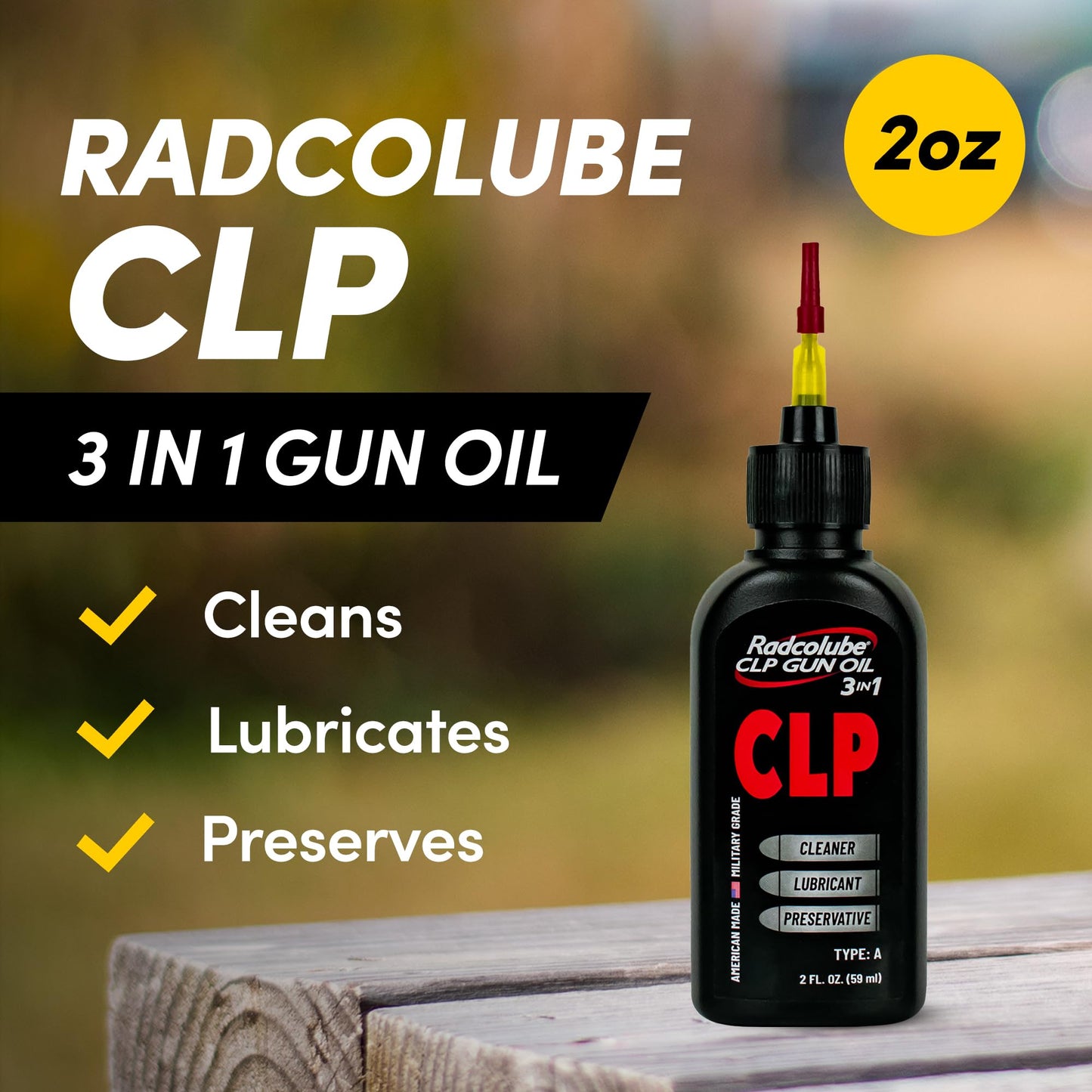 Radcolube - 3-in-1 CLP Gun Oil, Lubricates & Preserves All Types of Firearms, Military-Grade for Pin-Point CLP Gun Cleaning, Gun Oil and Cleaner Kit Essential, 2 oz Needle Oiler Bottle