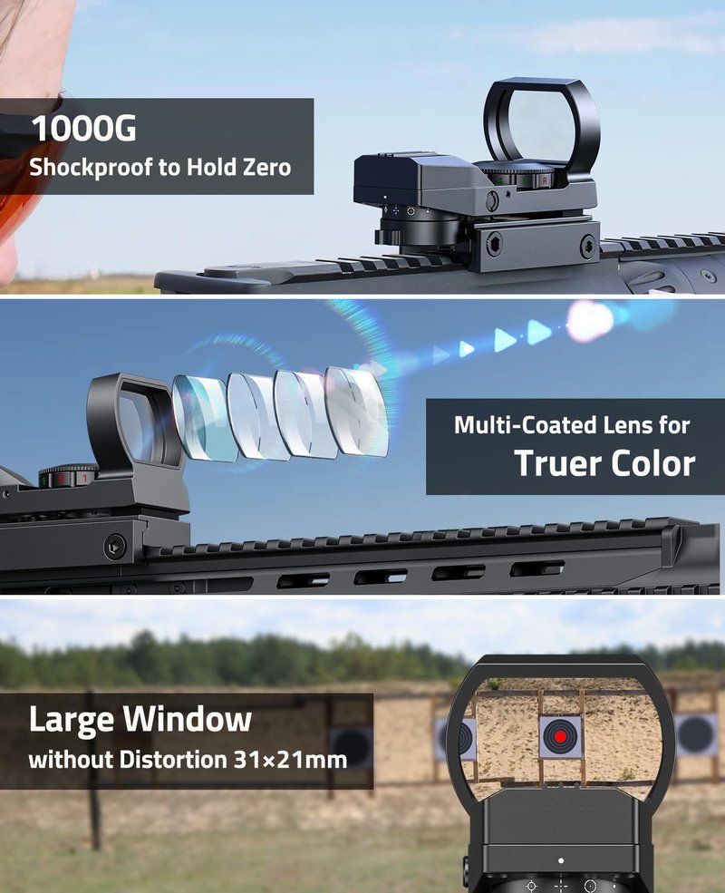 CVLIFE FoxSpook Motion Awake Multi Reticle Green & Red Dot Sight, Reflex Sight for Picatinny, Absolute Co-Witness Red Dot Optics Scope with 31×21mm Large Window